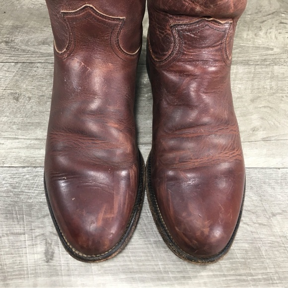 Justin Men’s 3411 Brown Kipskin Cowboy Western Leather Roper Pullon Boots Size 9 - Picture 5 of 11